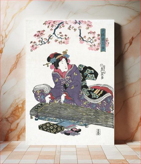 Πίνακας Japanese woman and cherry blossom (1828) vintage woodblock prints by Keisai Eisen 70x100