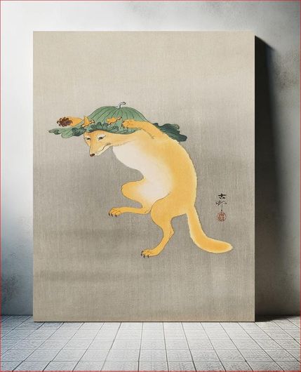 Πίνακας Ohara Koson's Dancing Fox with Lotus-leaf Hat (1910), vintage animal illustration 115x170