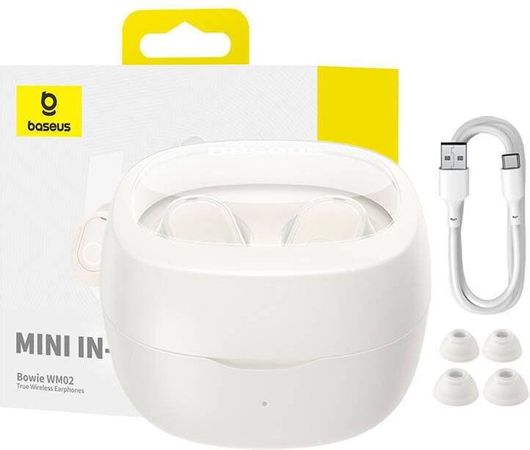Baseus Bowie Wm02 Tws In-ear Bluetooth Handsfree Ακουστικά με Θήκη Φόρτισης Λευκό