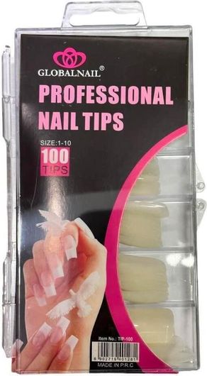 Tips Νυχιών Νύχια Κασετίνα Χωρίς Εγκοπή Global Nail Σετ 100τμχ Μπεζ