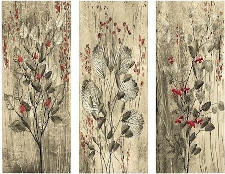 Πίνακας HomeMarkt Τρίπτυχο Red Flowers and Berries Ξύλινος 50x60cm