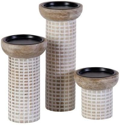 Σετ Κηροπήγια BigBuy S8802109 Ξύλινα 10.5x10.5x25cm 3τμχ Λευκό