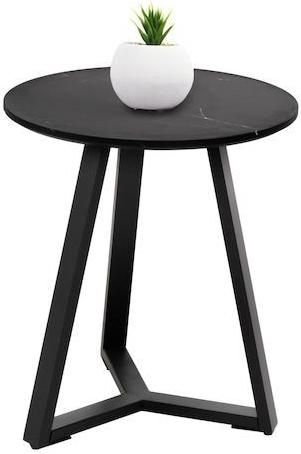 Βοηθητικό Τραπεζάκι Σαλονιού HomeMarkt Στρογγυλό από MDF / Μέταλλο 45x45x55cm Μαύρο Μάρμαρο