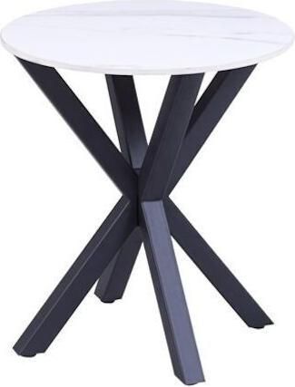 Βοηθητικό Τραπεζάκι Σαλονιού HomeMarkt Στρογγυλό από Κεραμικό / Μέταλλο 50x50x55cm Λευκό