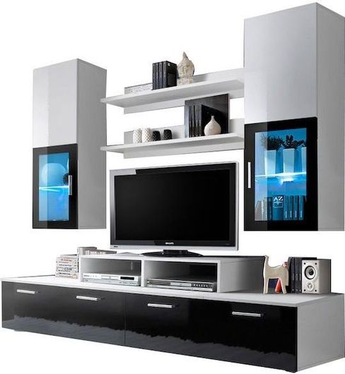 Σύνθετο Σαλονιού Polihome MDF με Βιτρίνα 200x45x190cm Μαύρο