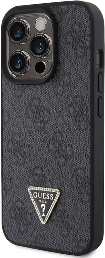 Guess Metal Logo Back Cover Πλαστικό με Λουράκι Μαύρο iPhone 15 Pro