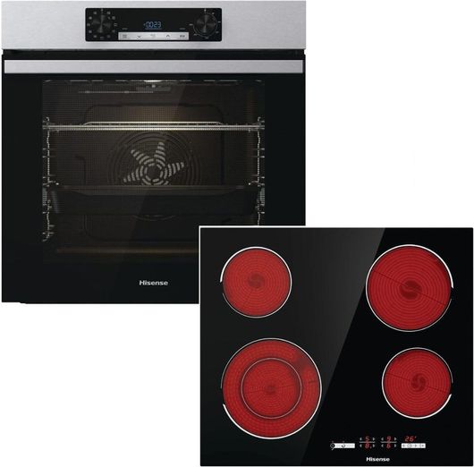 Φούρνος άνω Πάγκου με Εστίες Hisense BI62216AX + E6432C 77lt με Κεραμικές Εστίες 59.5x59.5x56cm Inox