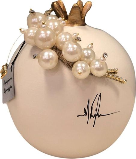 Γούρι Ρόδι Χειροποίητο Κεραμικό με Πέρλες & Στρας 11.5x11cm Artwork By Μ. Γυζη Χρυσό / Εκρού