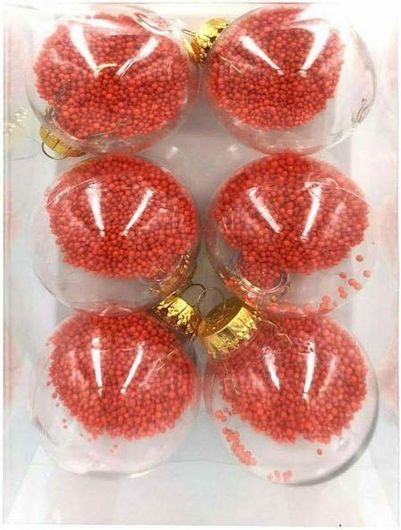 Χριστουγεννιάτικη Μπάλα XMASfest Κόκκινο Χιόνι 6cm Σετ 6τμχ