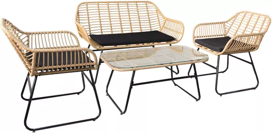 Σετ Σαλόνι Κήπου & Βεράντας ArteLibre Bogota Ρατάν με Μαξιλάρια 4τμχ Μαύρο