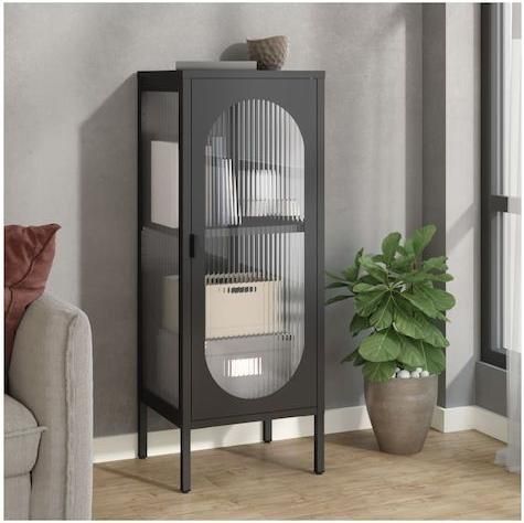 Βιτρίνα Σαλονιού VidaXL Επιδαπέδια από Μέταλλο με Τζάμι 40x35x105cm Μαύρο