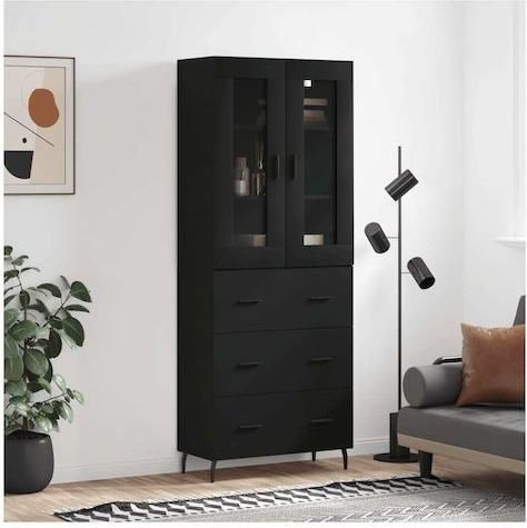 Βιτρίνα Σαλονιού VidaXL Επιδαπέδια από Μοριοσανίδα με Τζάμι 69.5x34x180cm Μαύρο