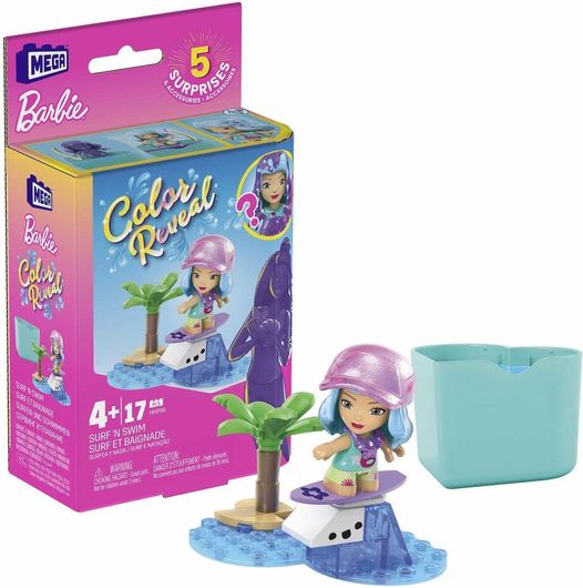Τουβλάκια Mega Bloks Barbie Surf N Swim Color Reveal για 4+ Ετών Σετ 17τμχ