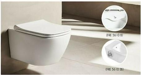 Λεκάνη Κρεμαστή Tema FRE,5610,SB_FRE,2600 με Μπιντέ Rimless Slim Soft Close Τύπου Duroplast Λευκό