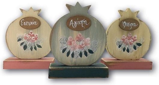 Γούρι Bnart Επιτραπέζιο σετ 2τμχ Σχέδιο Ρόδι Ζωγραφισμένο με Λουλούδια Και Μήνυμα Ελπίδα & Αγάπη 105-369