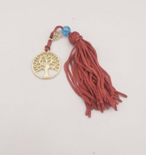 Γούρι Kaloustian Μικρό Δέντρο Ζωής 25cm Επίχρυσο Και Μπορντό Φούντα Γουρ-Χ43