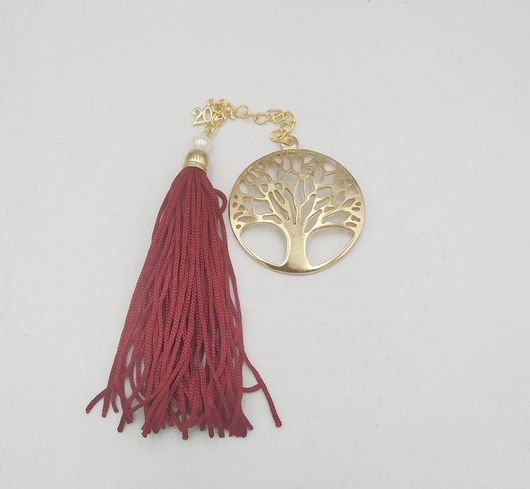 Γούρι Kaloustian Μικρό με Δέντρο Ζωής Μπομπέ Επίχρυσο Και Φούντα μεγάλη Μπορντό Γουρ-Χ9