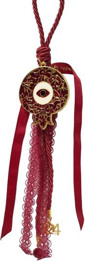 Γούρι Πρωτοχρονιάτικο Κρεμαστό 2024 με Ρόδι σε Χρυσό Χρώμα Και Κόκκινες Λεπτομέρειες 25cm