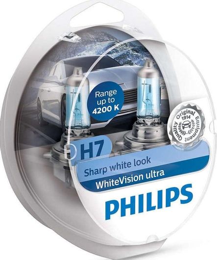 Λάμπες Αυτοκινήτου Philips WhiteVision Ultra H7 Αλογόνου 4200K 12V 55W Σετ 2τμχ Φυσικό Λευκό