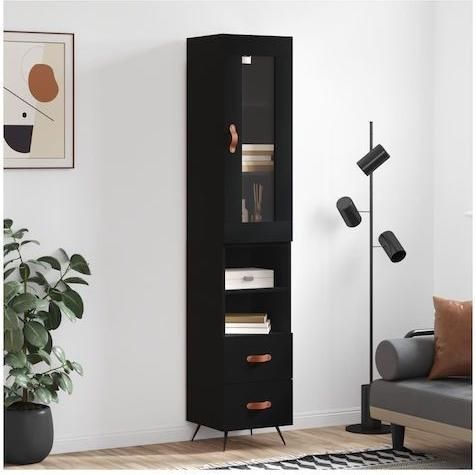 Ντουλάπι VidaXL Κρεμαστό από Μοριοσανίδα με Τζάμι 34.5x34x180cm Μαύρο