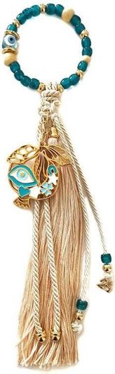 Γούρι Διακοσμητικό Κρεμαστό με Πράσινες Χάντρες Και Χρυσό Ρόδι Gt4161