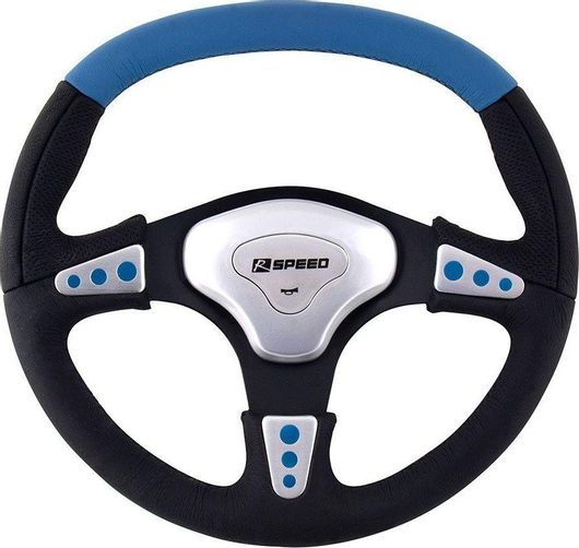 Τιμόνι Αυτοκινήτου R Speed Δερμάτινο Τριάκτινο με Διάμετρο 35cm Μαύρο / Μπλε