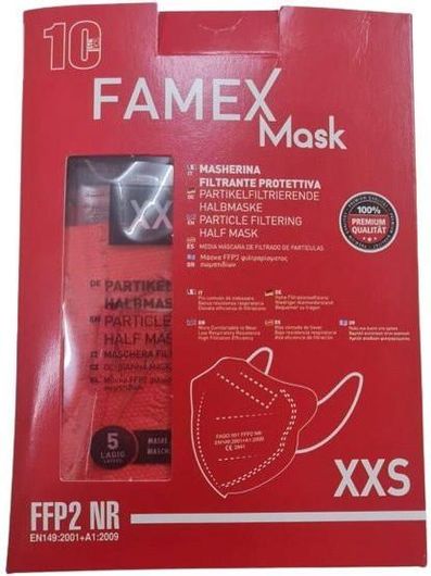 Μάσκα Προστασίας Famex FFP2 NR XXS για Παιδιά Σετ 100τμχ  Κόκκινο