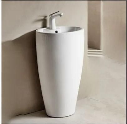 Νιπτήρας Μπάνιου Tema HIL005 Δαπέδου Οβάλ Πορσελάνης με Κολόνα, Οπή για Μπαταρία & Υπερχείλιση 50x38.5x81.5cm Λευκό