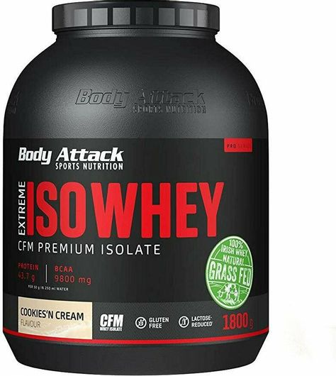 Body Attack Extreme Iso Whey Pro Πρωτεΐνη Ορού Γάλακτος Χωρίς Γλουτένη με Γεύση Cookies & Cream 1.8kg