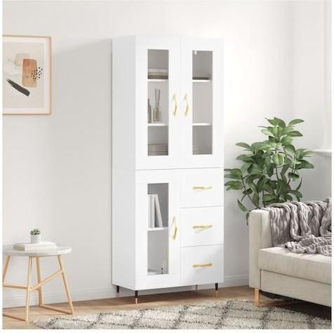 Βιτρίνα Σαλονιού VidaXL Επιδαπέδια από Μοριοσανίδα με Τζάμι 69.5x34x180cm Λευκό