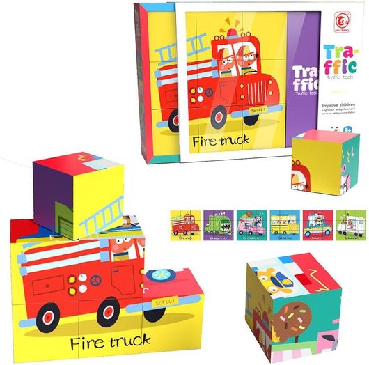 Κύβοι Toymarkt 6 σε 1 Οχήματα Traffic 26x20x7cm Σετ 9τμχ για 3+ Ετών