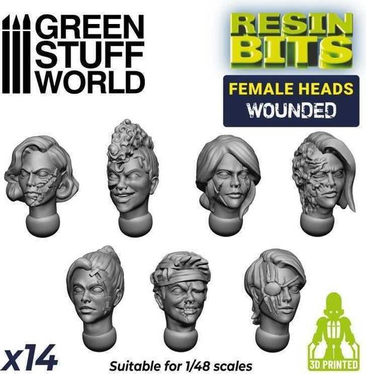 Γυναικεία Κεφάλια για Μακέτα Green Stuff World 3D Printed Wounded Ρητίνη Σετ 14τμχ