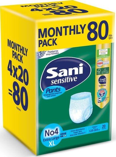 Πάνες Βρακάκι Ακράτειας Sani Sensitive XLarge 4x20τμχ