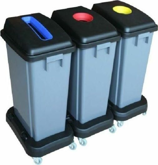 Επαγγελματικός Κάδος Ανακύκλωσης Ram Πλαστικός Τροχήλατος 60lt Σετ 3τμχ Μπλε