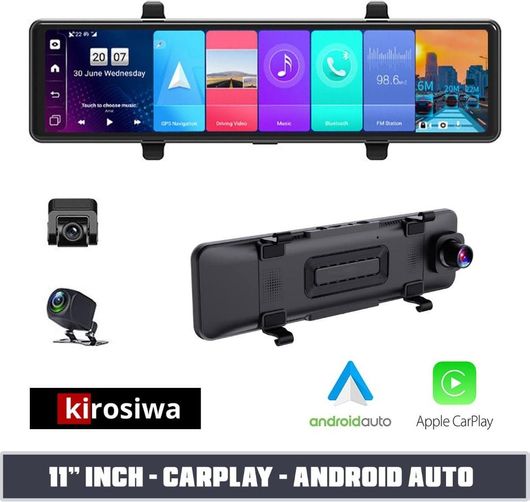 Σετ Καθρέπτης Kirosiwa με Κάμερα DVR Αυτοκινήτου με Οθόνη 11" & Κάμερα Οπισθοπορείας