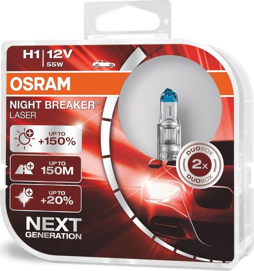 Λάμπες Αυτοκινήτου Osram Night Breaker Laser +150% H1 Αλογόνου 12V 55W Σετ 2τμχ