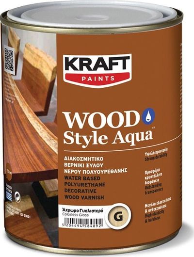 Βερνίκι Kraft Wood Style Aqua Επιφάνειας Πολυουρεθάνης Νερού 750ml Άχρωμο Ματ