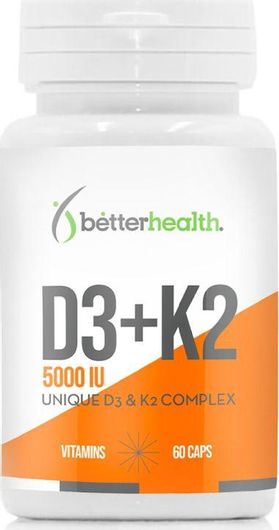 Better Health D3+K2 Βιταμίνη για Ενίσχυση του Ανοσοποιητικού & την Υγεία των Οστών 5000iu 60 κάψουλες