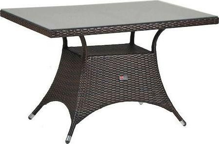 Τραπέζι Homeplus Εξωτερικού Χώρου Ρατάν με Γυάλινη Επιφάνεια Torino Καφέ 110x60x74cm