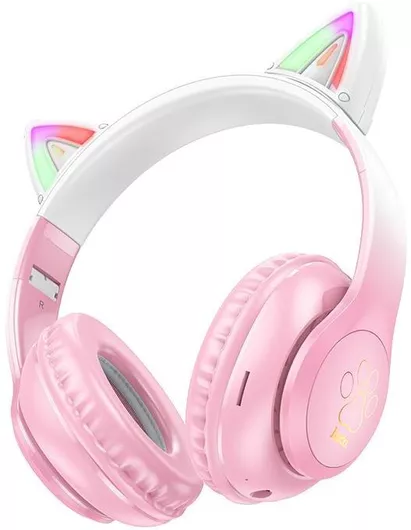 Hoco W42 Cat Ears Ασύρματα/Ενσύρματα Παιδικά Over Ear Ακουστικά με 12 ώρες Λειτουργίας Cherry Blossom HC-W42RD