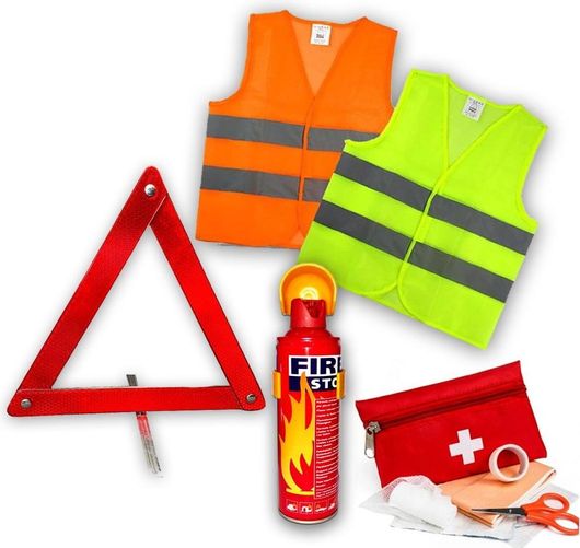 Σετ Εκτάκτου Ανάγκης Αυτοκινήτου με Ανακλαστικό Γιλέκο / Πυροσβεστήρα / Φαρμακείο & Τρίγωνο