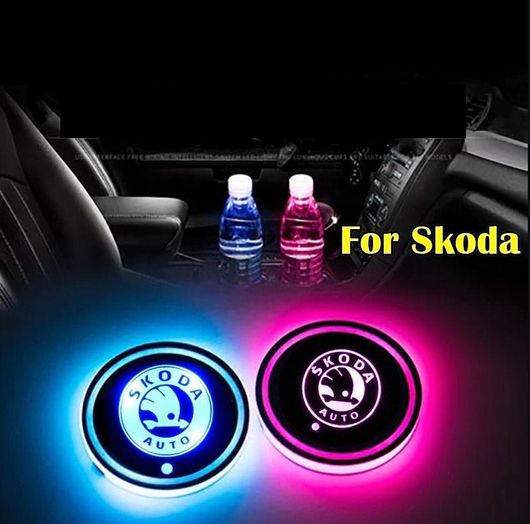 Φωτάκι LED Αυτοκινήτου για Ποτηροθήκη 1τμχ Skoda Logo Πολύχρωμο