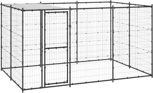 Πάρκο Σκύλου vidaXL Μεταλλικό Εξωτερικού Χώρου με Στέγαστρο 7.26τ.μ. Μαύρο