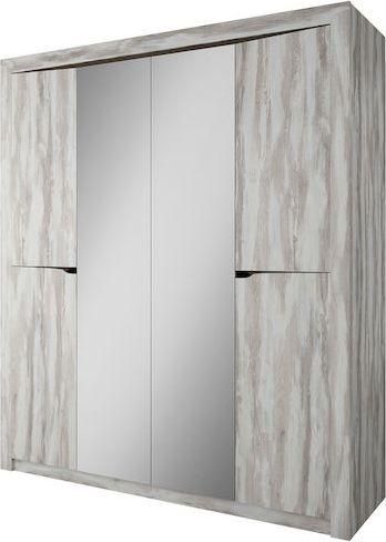 Ντουλάπα Ρούχων Haven Τετράφυλλη με Καθρέπτη 189x58x218cm Γκρι