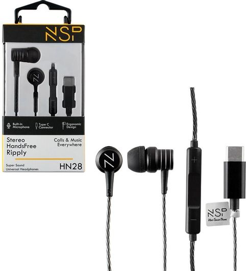Handsfree Ακουστικά NSP HN28 In-ear με Βύσμα USB-C Μαύρο