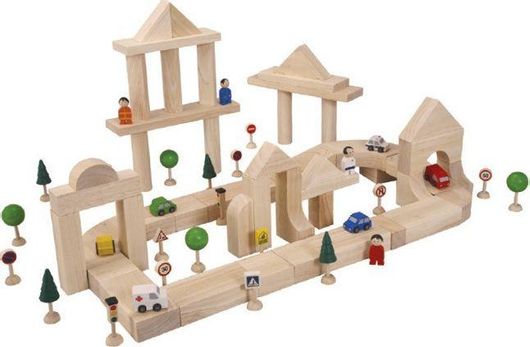 Τουβλάκια Plan Toys Β' από Ξύλο με Φιγούρες Σετ 50τμχ