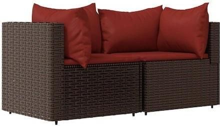 Καναπές Εξωτερικού Χώρου vidaXL Διθέσιος Ρατάν με Μαξιλάρια Κόκκινο 126x55x57.5cm