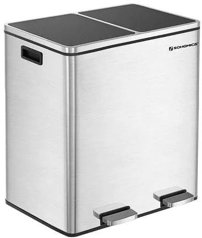 Κάδος Απορριμμάτων Songmics Διπλός Inox με Πεντάλ 60lt Ασημί