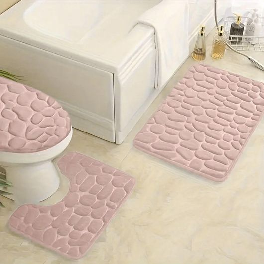 Πατάκια Μπάνιου Απορροφητικά Σετ 3τμχ Ροζ