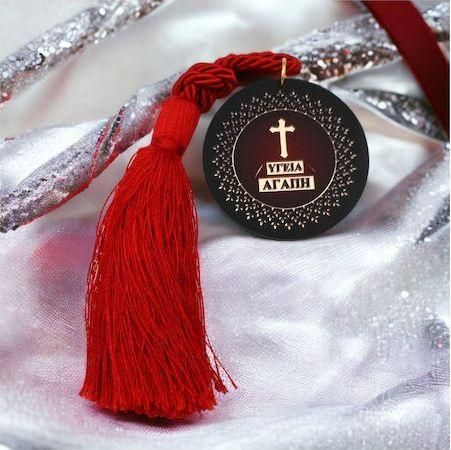 Γούρι Επιτραπέζιο Χειροποίητο με Στοιχείο Πλέξι Γκλας & Φούντα 1EPX923